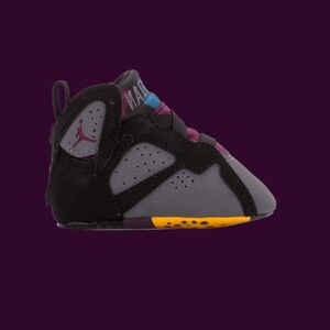 Jordan Baby Crib Shoes in Gray, Black & Purple with Yellow Accent